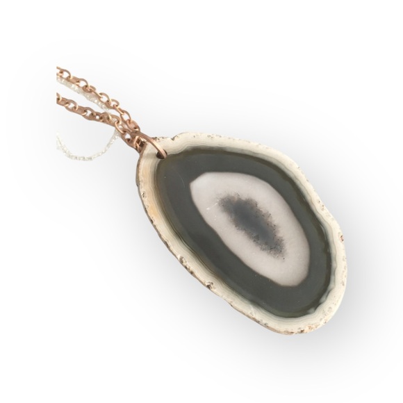 new Robert Rose ✲ Polished Agate Slab Statement Necklace ✲ Rose Gold Link Chain - Picture 5 of 16